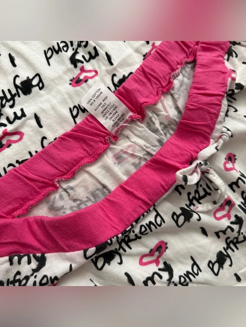American Basics I Love My Boyfriend Pajama Lounge Pants Women’s M Pink White